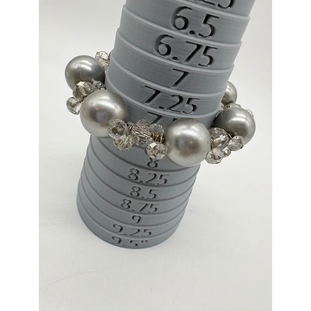 Chunky‎ Silver Faux Pearl and Faceted Crystal Beaded Stretch Statement Bracelet